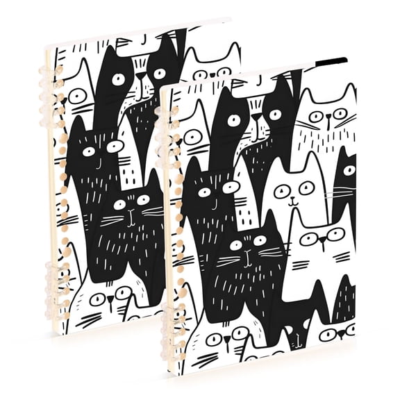 Seamless Cat Faces Doodle Notebook Detachable Coil Notebook Diary Plan Book A5 Size 60 Pages 1 Pack