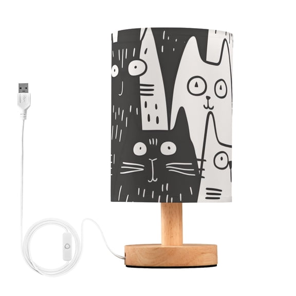 Seamless Cat Faces Doodle Table Lamp with USB Port LED Warm Light Lamp Night Light Home Decor