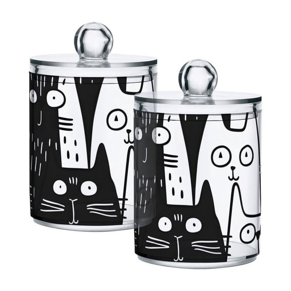 Seamless Cat Faces Doodle Translucent Plastic Cans Storage Canisters with Lid Set of 2