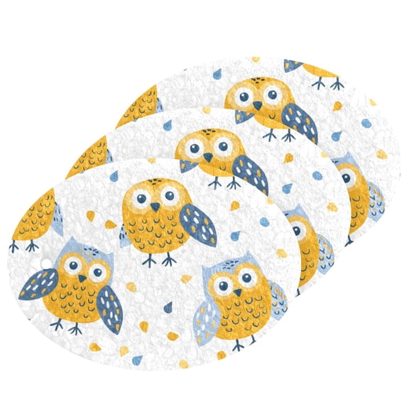Seamless Childish Pattern with Cartoon Owl 3 Pack Dish Sponges Bulk Natural Sponges Compressed Sponges Non-Scratch for Kitchen Cleaning Dishes