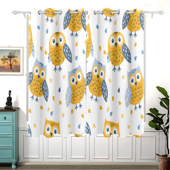 Seamless Childish Pattern with Cartoon Owl Blackout Curtain Panels 63x55in Drapes Privacy Assured for Living room Bedroom Bathroom 2 panels set