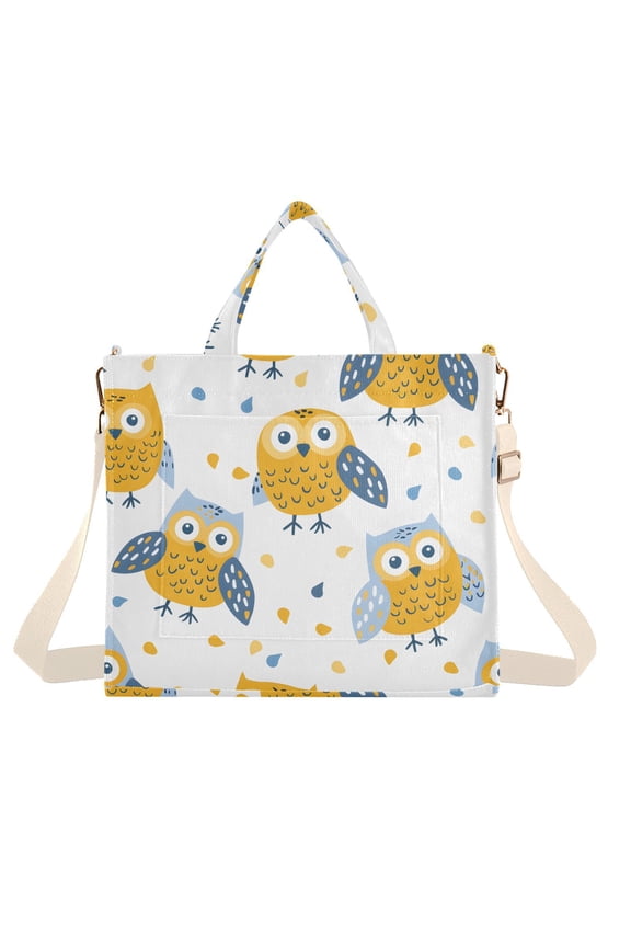 Seamless Childish Pattern with Cartoon Owl Corduroy Tote Bag Handbag Large Messenger Bag Shoulder Crossbody Zipper Bag Purse