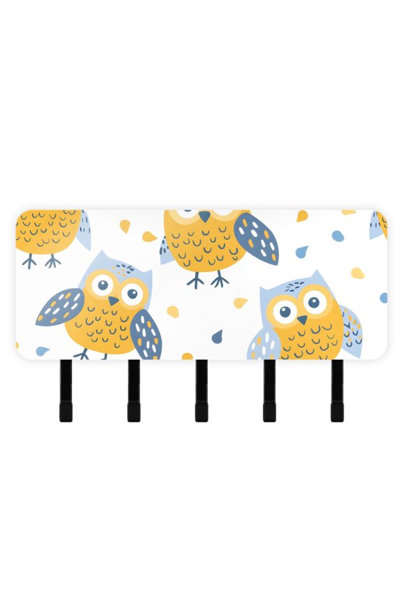 Seamless Childish Pattern with Cartoon Owl Mail Holder Organizer Wall Mount with Shelf Key Holder Key Rack with 5 Key Hooks for Wall Decorative