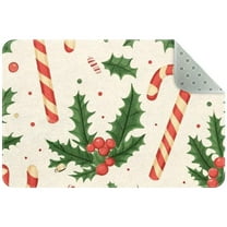 Seamless Christmas Candy Cane and Holly Pattern Entryway Rug, 2x3 Area Rug Indoor Door Mat Non-slip Washable Floor Carpet Rug for Bedroom Office Dining Room Bathroom