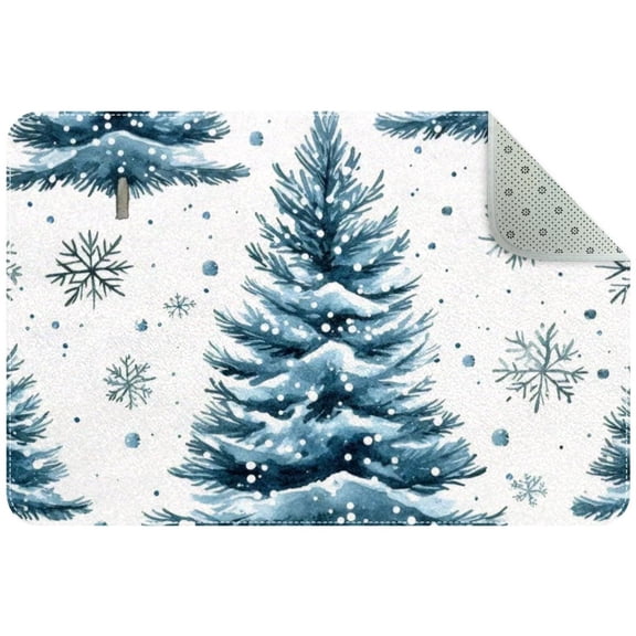 Seamless Christmas Fir Tree and Snowflakes Small Area Rug, Non-Slip Door Mat Indoor Floor Mat, Washable Kitchen Rug Entrance DMat for Bedroom Living Room