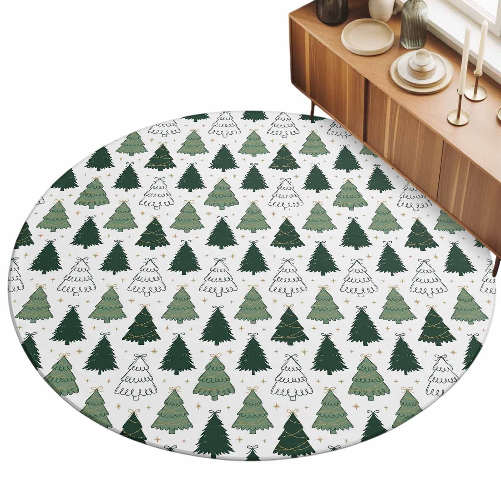 Seamless Christmas Trees Area Rug 8', Minimalist Green White Line Trees ...