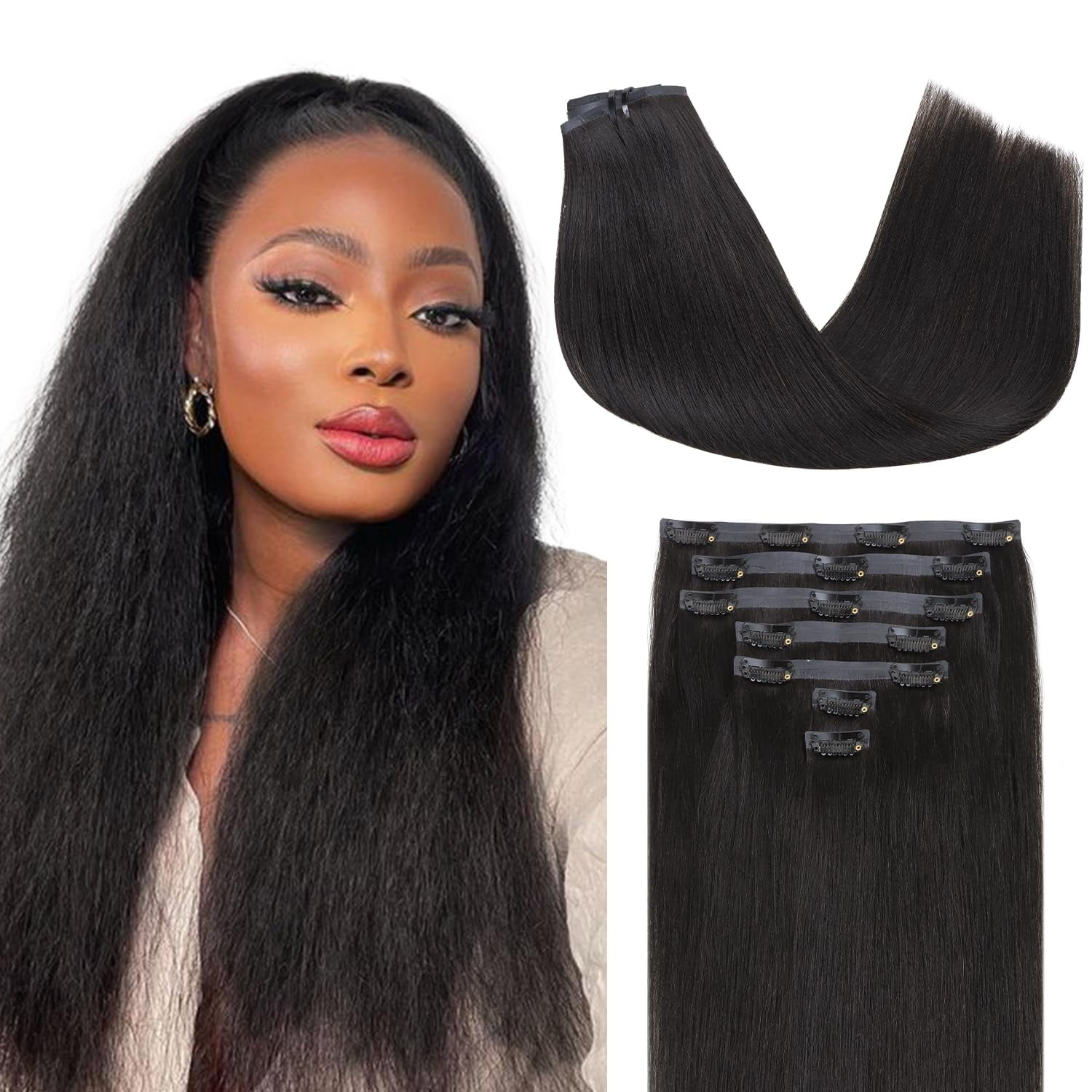 Human hair yaki clip in extensions for black women online