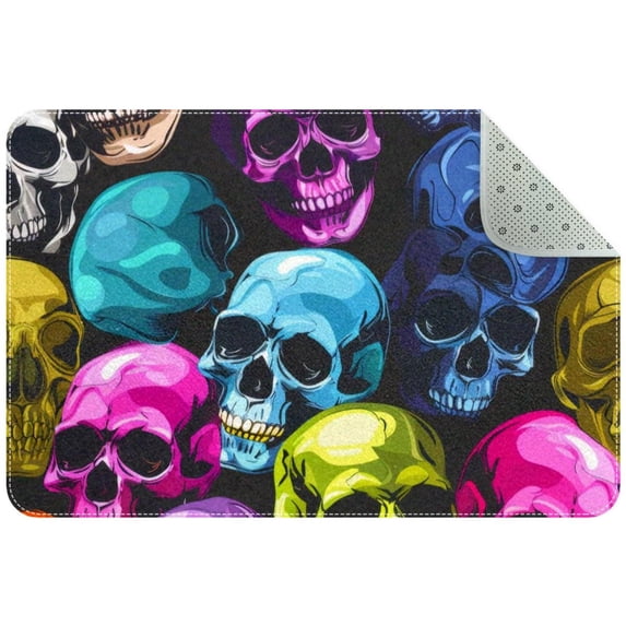 Seamless Colorful Skull Pattern Entryway Rug, 2x3 Area Rug Indoor Door Mat Non-slip Washable Floor Carpet Rug for Bedroom Office Dining Room Bathroom