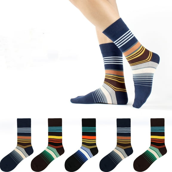 Seamless Combed Casual Socks , Striped Color-Block , Cotton Spring/Summer , Mid-Calf Socks For Men's (8.5-12,6 Pair)