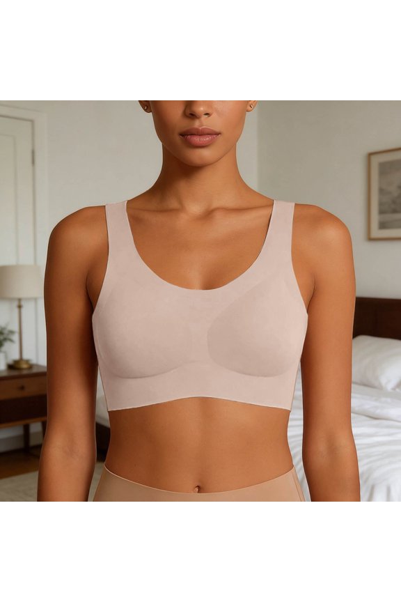 Seamless Comfort Bralette Top Soft Wireless Bra Fixed Cups Lightweight T Shirt Everyday Wear Beige XL