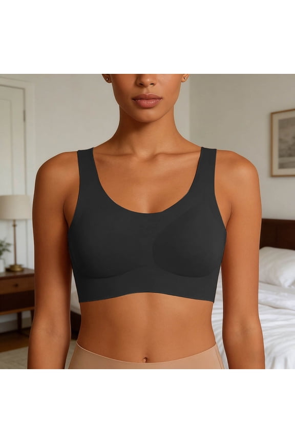 Seamless Comfort Bralette Top Soft Wireless Bra Fixed Cups Lightweight T Shirt Everyday Wear Black S