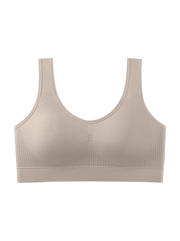 Seamless Comfy Bras for Women Wirefree Women's Wireless Underwear Full Cover Pullover Bra Built in Pads - Everyday Bralette for Teen Girls Khaki One Size