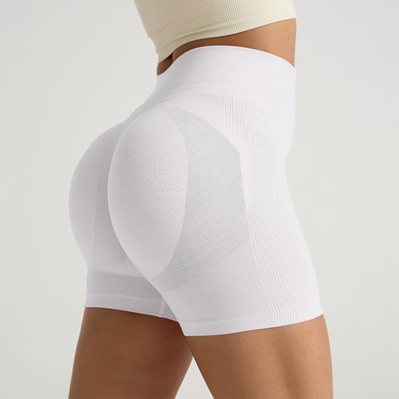 Seamless Contour Scrunch Shorts High Waist Lifting Booty Design Soft Stretchy Gym Yoga Athletic Biker Shorts White XL