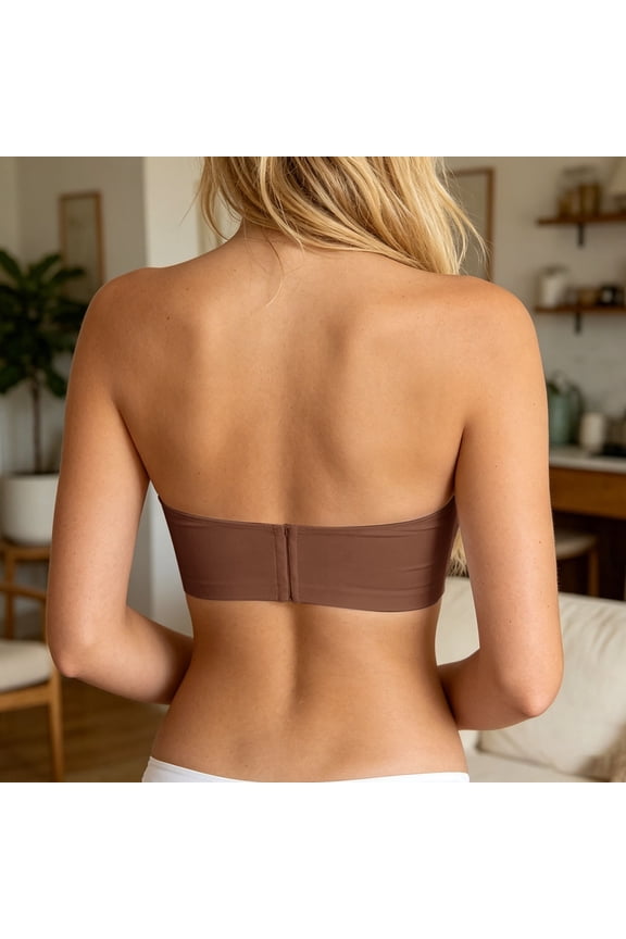 Seamless Convertible Wireless Strapless Bra for Backless and Off-Shoulder Looks—T Shirt Ready Supportive Bralette for Everyday Wear, XL, Coffee