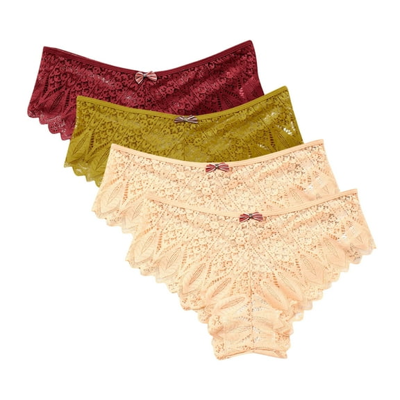 Seamless Cotton Underwear for Women 4pc Womens Underwear Lace Panties for Women Lightweight Lace Briefs Low Waist Thong Plus Size Ladies Underpants Thongs High Waisted Underwear for Women Yellow S