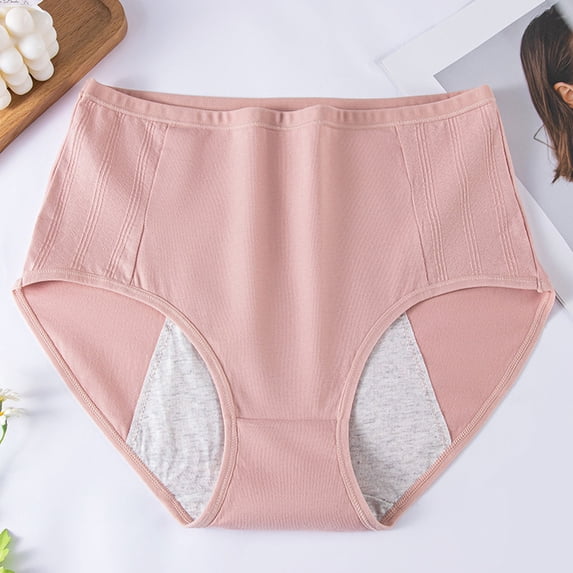 Seamless Cotton Underwear for Women Women Mid Waist Period Briefs, Solid Comfortable Leak Proof Soft Breathable Everyday Underwear Briefs M