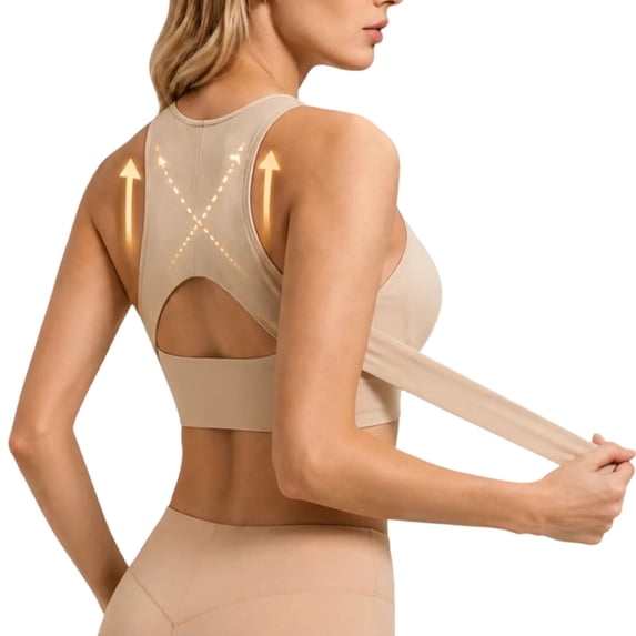 Seamless Crossback Wireless Posture Correcting Bra for Older Women, Plus Size No Underwire Front Closure Full Coverage Push Up Bralette, Posture Support Corrector Support Bra