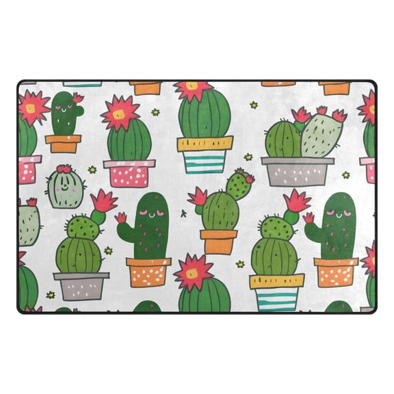 Seamless Cute Cactus Memory Foam Area Rug 31"x20" Non Slip, Absorbent, Fade Proof for Living Room, Bedroom, Office