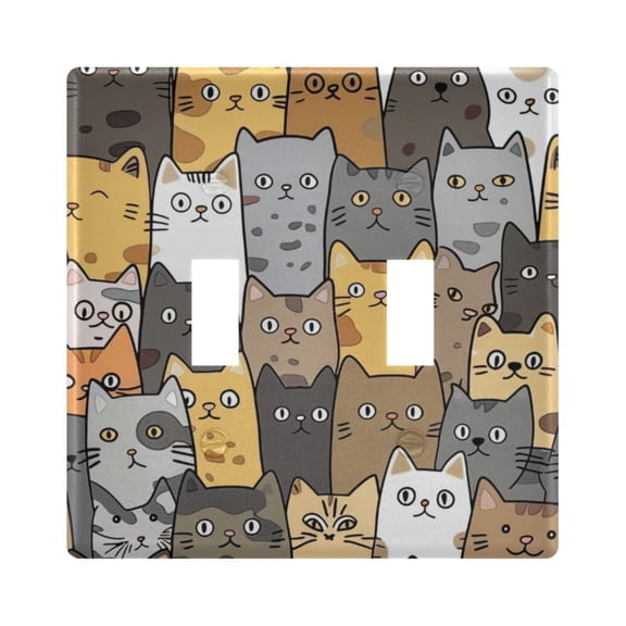 Seamless Cute Cat Faces Light Switch Cover Electrical Outlet Cover Replaceable Wall Plates 2-Gang