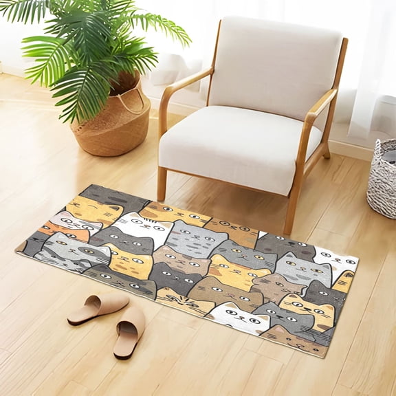 Seamless Cute Cat Faces Plush Carpet Non Slip Runner Rug Absorbent Bath Mat 39" x 20"