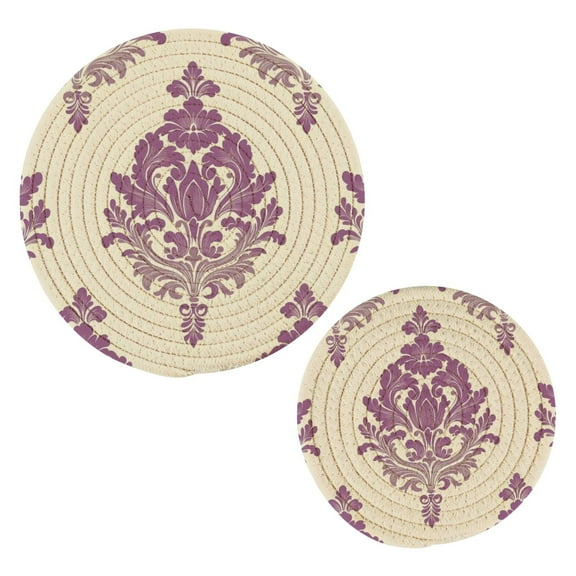 Seamless Damask Pattern Trivets Potholders Cotton Braided Potholders Heat-Resistant Pads 7.09'' and 9.45''