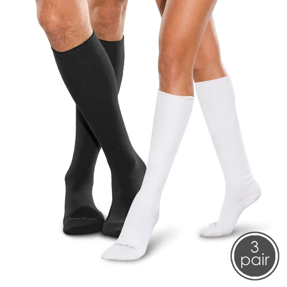 Seamless Diabetic Over-the-Calf Socks - 3 Pack, White/Black, Small