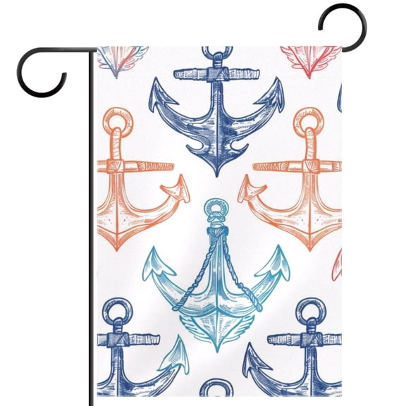 Seamless Doodle Anchor Garden Flag Double Sided House Flag for Outdoor Home, Personalized All Year Round Yard Decor 12 x 18 Inch