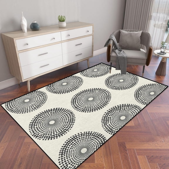 Seamless Dotted Circles Repeating Texture Stylish Area Rug Outdoor Patio Rug Play Mat Modern Floor Carpet Non-Slip Home Decor Living Room 4x5ft
