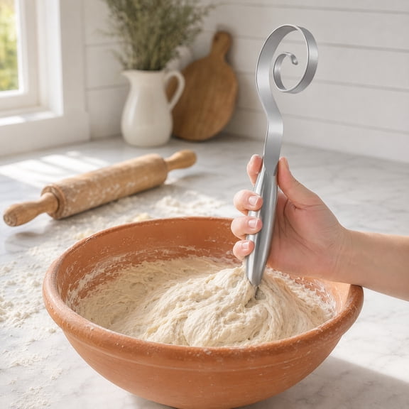 Seamless Dough Whisk, 18/10 Stainless Steel Danish Dough Wisk, 9" Bread Whisk for Sourdough, Cookies, Pizza, Pastry, Dishwasher Safe Dough Hook