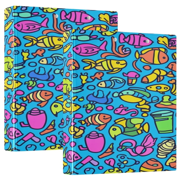 Seamless Fish Pattern 12.4x10.6in PVC Round Ring Binder, D-Ring 3-Hole, Metal Clip, 200 Sheets