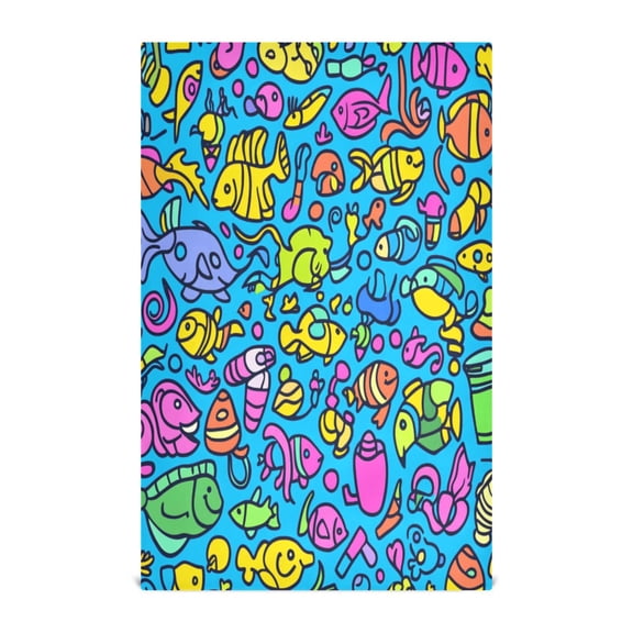 Seamless Fish Pattern Decorative Waffle Towel Kitchen Dishcloth 28x18in Multi-Use Tea Towel