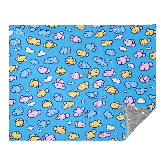 Seamless Fish Pattern Design 70x55in Flannel Throw Blanket, Double Sided, Soft and Cozy, Glow in the Dark