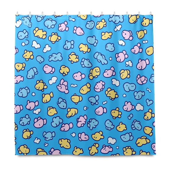Seamless Fish Pattern Design 72x72 Waterproof Shower Curtain Liners Durable Metal C-Hooks Fade-Proof Thermal Print Anti-Splash