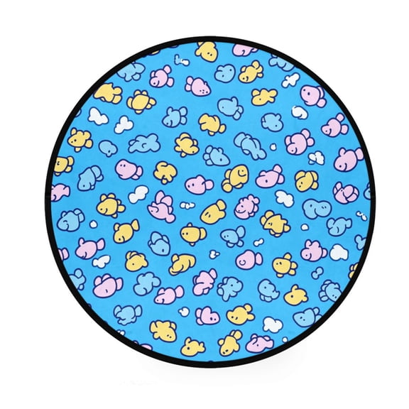 Seamless Fish Pattern Design Memory Foam Bath Mat 36" Absorbent Rug with Non Slip Base and 4 Bonus Pads