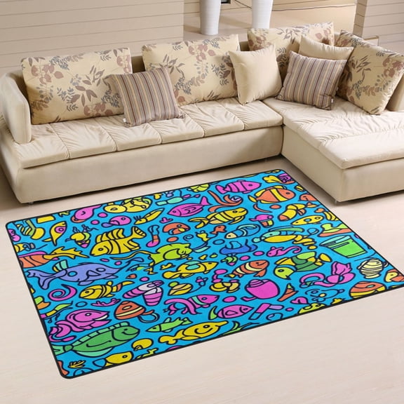 Seamless Fish Pattern Soft Polyester Area Rug 31''x20'', Non Slip, Memory Foam, Water Absorbent