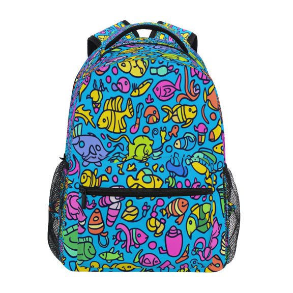 Seamless Fish Pattern Stylish Large Backpack 15L Self-Standing Durable Twill for School, Office and Travel Use