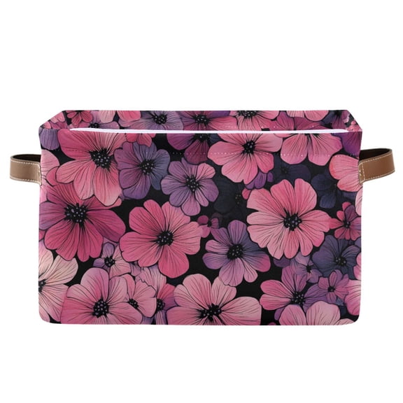 Seamless Floral Pink Foldable Storage Large Fabric Storage Baskets Organizer Storage Bins with Handles for Home Office