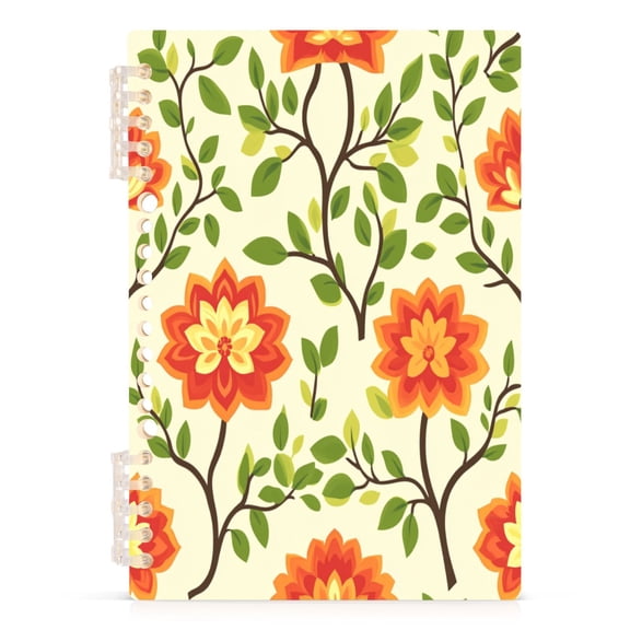 Seamless Flowers A5 8.3x5.7in PP Notebook, Adjustable Rings, 60 Sheets, Diary or Journey Note
