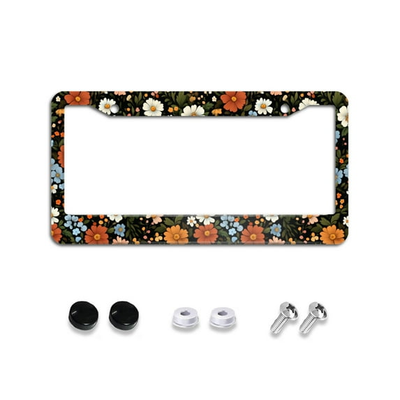 Seamless Flowers and Leaves License Plate Frames for Women Men Car Plate Holder Cover Metal Tag Aluminum Car Accessories Front Rear Plate Decor