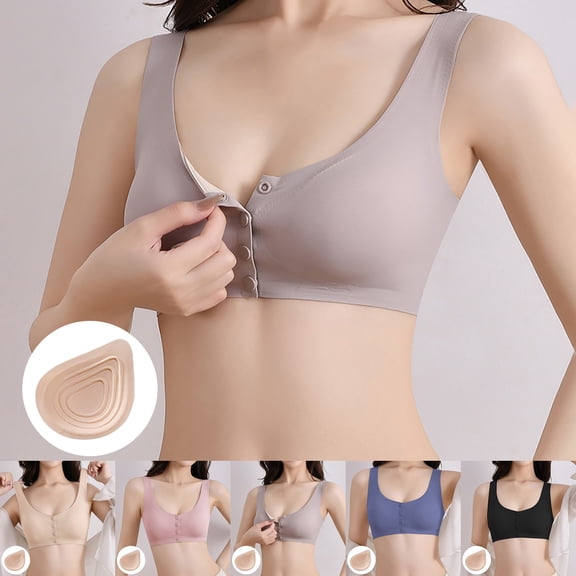 Seamless Front Closure Prosthetic Bra For Post Mastectomy Lightweight Breathable Beige XL