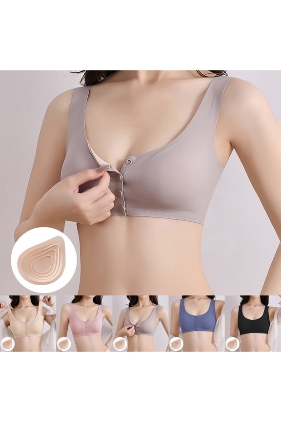 Seamless Front Closure Prosthetic Bra For Post Mastectomy Lightweight Breathable Blue XXL