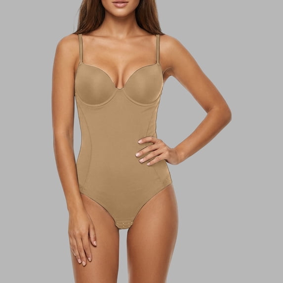 Seamless Full Shapewear Bodysuit With Built In Bra Control Lace Foundation Garment For Everyday Home Casual Wear, XXXL, Khaki