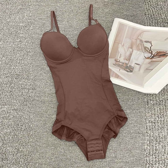 Seamless Full Shapewear Bodysuit with Built-In Bra for Foundation Garment Comfortable All-Day Shaping Solution for Home 365 Days, Coffee, XXXL