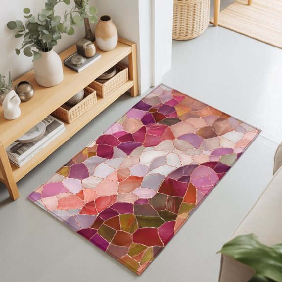 Seamless Glass Shard Pattern Rectangle Area Rug 2x3ft,Living Room Rug Non-Slip Washable Circle Rugs Pad,Abstract Broken Tile Print Soft Floor Carpet for Bedroom Dining Room