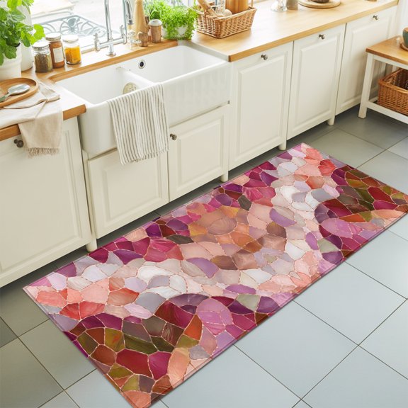 Seamless Glass Shard Pattern Rectangle Area Rug 2x6ft,Living Room Rug Non-Slip Washable Circle Rugs Pad,Abstract Broken Tile Print Soft Floor Carpet for Bedroom Dining Room
