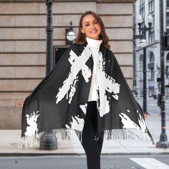 Seamless Hand Drawn Pattern Dot Art Winter Scarf for Women Fashion Warm Long Soft Blanket Scarves Gifts