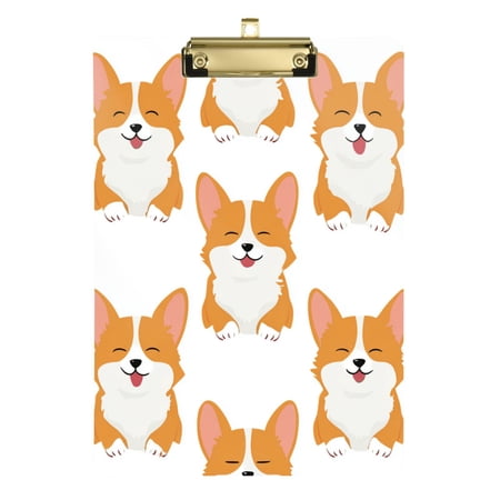 Seamless Happy Dogs Cartoon Acrylic Clipboard Drawing Board with Hook Writing Pad File Storage A4 Size Gold 12.5" x 9"