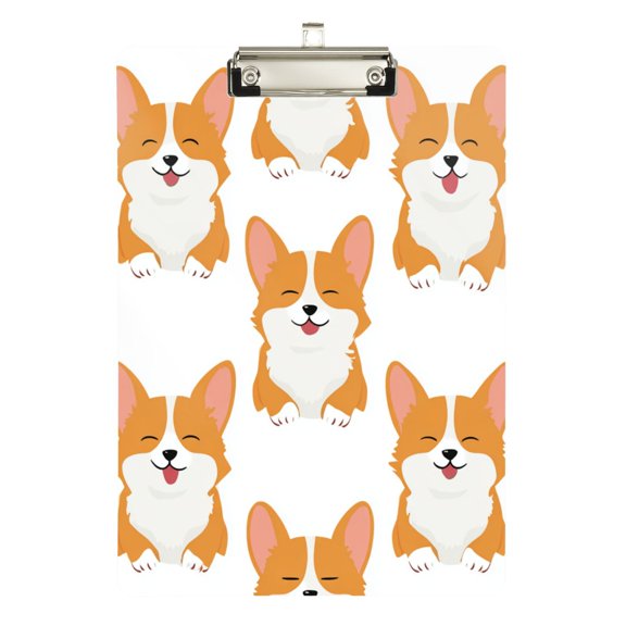 Seamless Happy Dogs Cartoon Acrylic Clipboard Drawing Board with Hook Writing Pad File Storage A4 Size Silver 12.5" x 9"