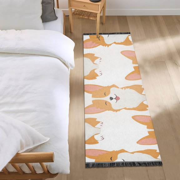 Seamless Happy Dogs Cartoon Bedside Runner Rug 2'x 6' Non Slip Carpet Floor Mat Area Rug
