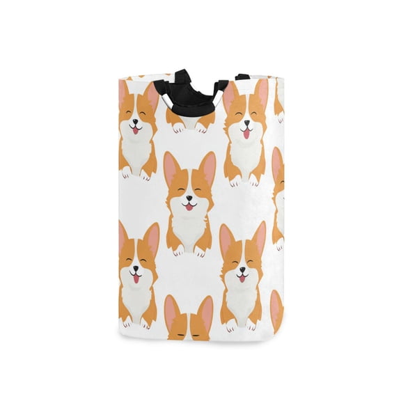 Seamless Happy Dogs Cartoon Laundry Basket with Handles Foldable Laundry Hamper Freestanding Washing Bin 50L